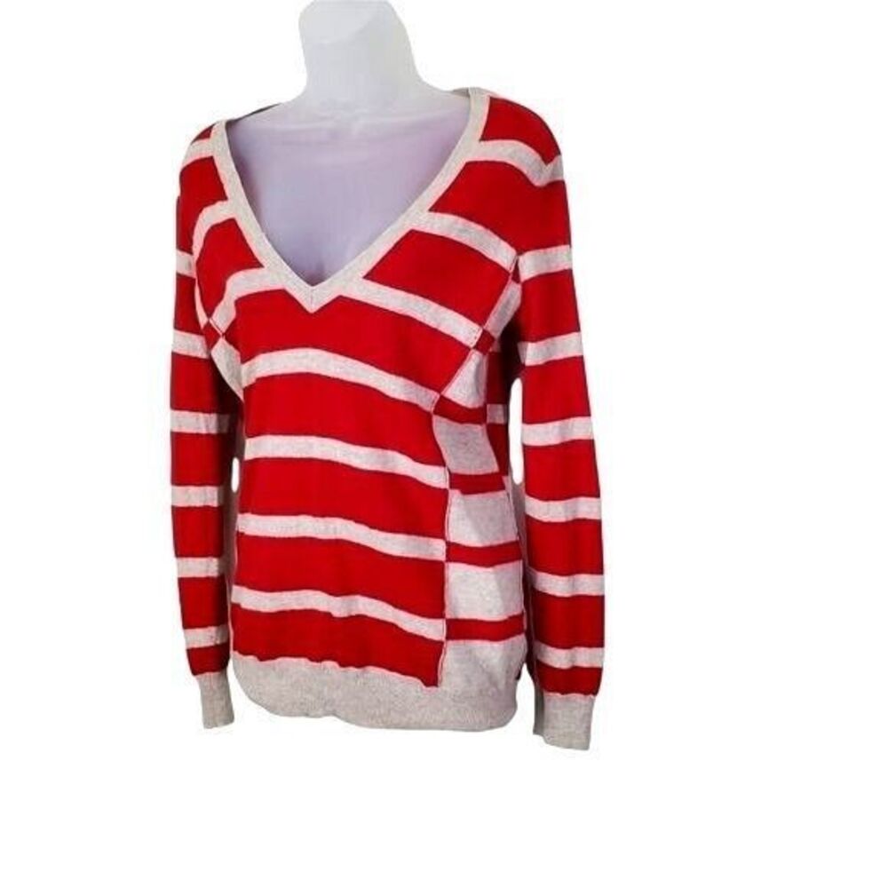 Wallace Womens Preppy Nautical Wool Cashmere V-Neck Sweater XS Red Striped